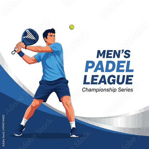 Dynamic Padel Player in Action for Men's League Championship Series Illustration