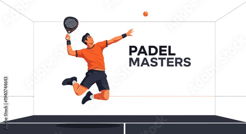 Dynamic Padel Player Performing a Skillful Jump Shot During a Competitive Game