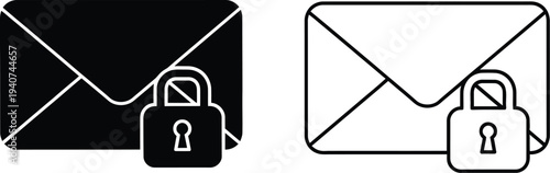 Secure email communication locked envelopes with pads isolated on transparent background, Vector