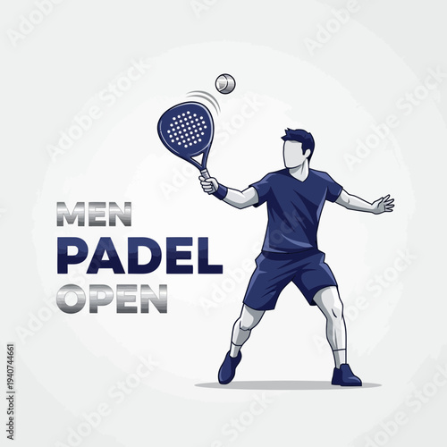 Dynamic Padel Player Serves With Racket And Ball, Design For Men's Open Competition