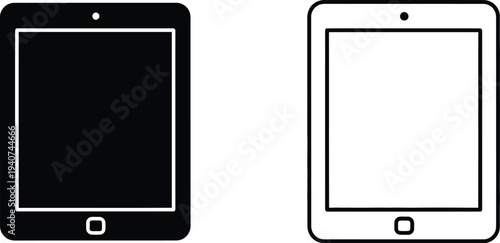 Black and white tablet icons isolated on transparent background, Vector