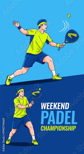 Dynamic Padel Player Performing Athletic Movements During Weekend Championship, Action Portrait
