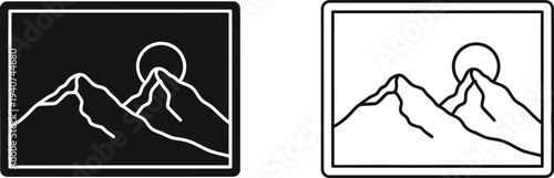 Mountain sunrise logo design isolated on transparent background, Vector