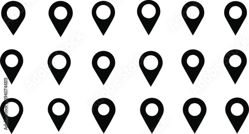 Black silhouette map marker pointer icons for simple navigation