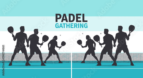 Dynamic Padel Silhouette Depicting Friendly Competition and Sporting Recreation