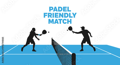 Dynamic Padel Silhouette Depicting Friendly Match Between Two Players On Court