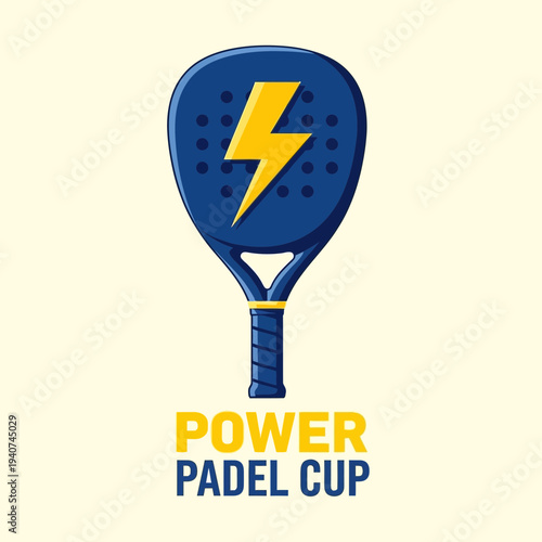 Dynamic Padel Tennis Imagery: Featuring Racket Icon With Lightning Bolt Design for Cup Event