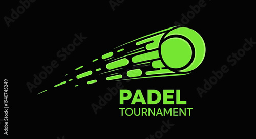 Dynamic Padel Tournament Illustration With Green Accents On Black Background Graphic Design