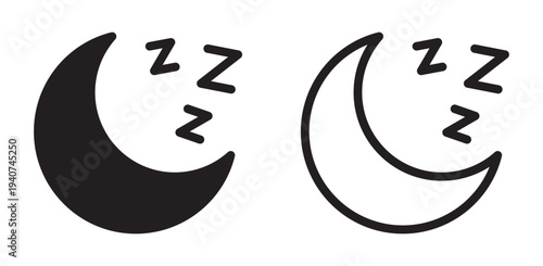 Crescent Moon Sleep Icon with Zzz for Dream, Bedtime and Relaxation Design