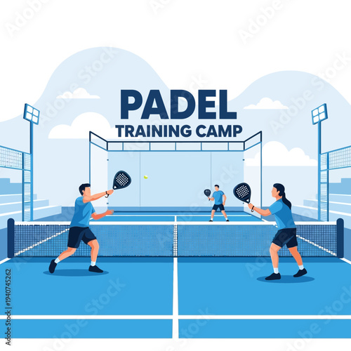Dynamic Padel Training Camp Illustration Showcasing Active Players Engaging In The Game