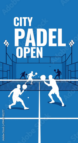 Dynamic Padel Tournament Invitation: City Open Competition in Vibrant Blue Design Concept