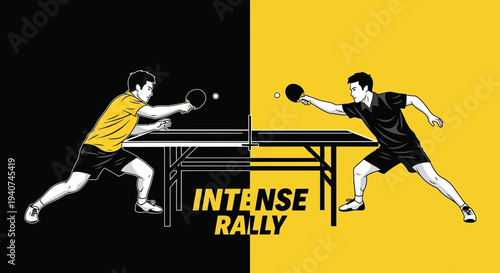 Dynamic Ping Pong Match Depicted In Vibrant Contrast With Energy and Competitive Spirit