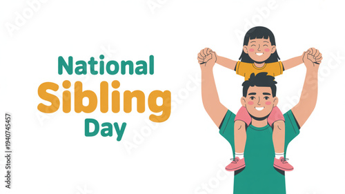 Father and daughter celebrating national sibling day with joyful expressions colorful illustration