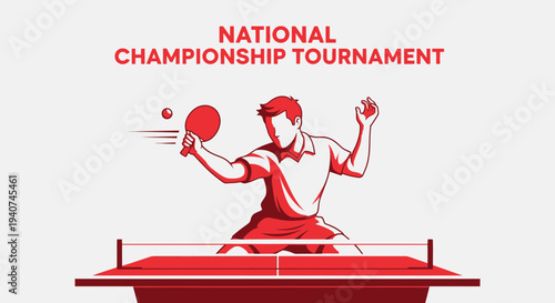 Dynamic Ping Pong Player Action Illustrating National Tournament Competition Display