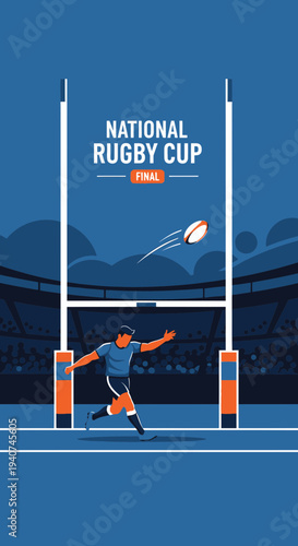 Dynamic Rugby Action: Captivating Illustration of a Player Kicking During The Championship Final