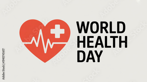 World health day logo with heart and cross symbol on gray background for health awareness campaigns and medical themes