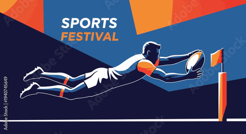 Dynamic Rugby Action Illustration Depicting a Sports Festival Event and Athleticism Vigor