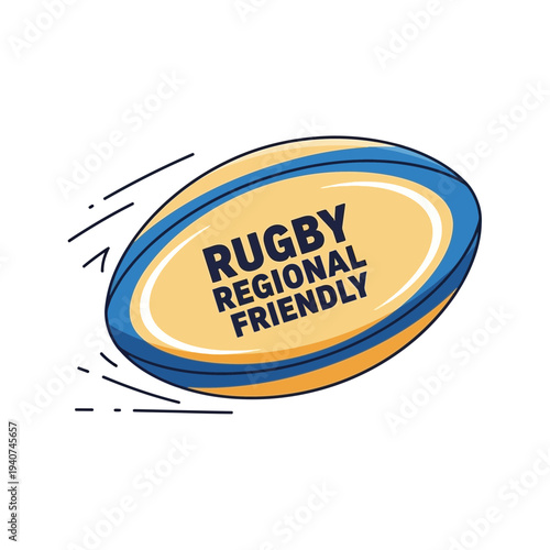 Dynamic Rugby Ball Icon Depicting a Sporting Event and Regional Partnership Design