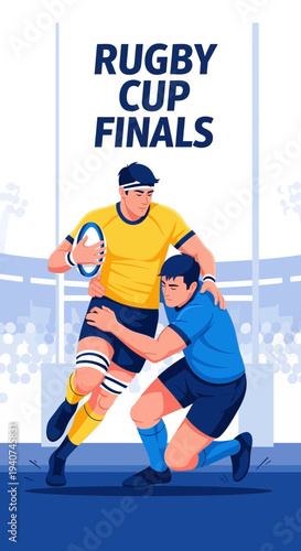Dynamic Rugby Players Competing in the Championship Match, Intense Sports Action Depicted