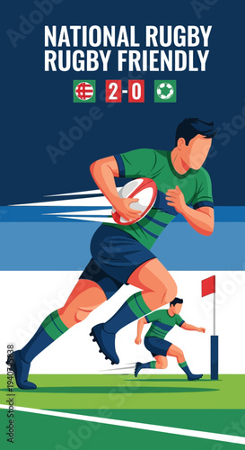 Dynamic Rugby Players Competing in a National Friendly Match with Striking Visual Appeal