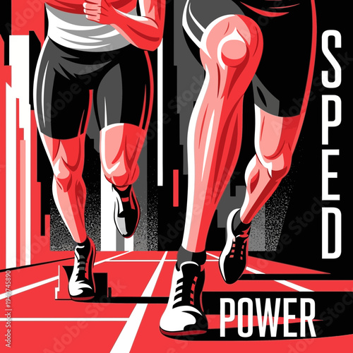 Dynamic Runners Sprinting Across a Track Embodying Speed and Muscular Power in Competition