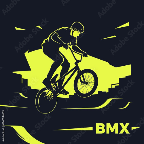 Dynamic Silhouette of a BMX Rider Performing Stunts Against an Urban Backdrop