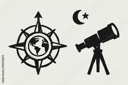 Vintage Navigation Compass and Telescope Astronomy Vector