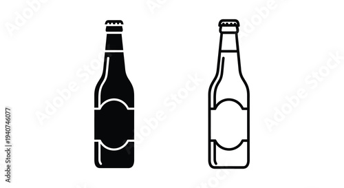 Two cold drinks  bottles one filled and one outlined in a stark black silhouette