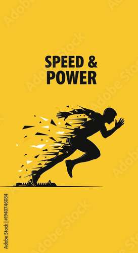 Dynamic Silhouette of a Runner Emphasizing Speed and Agility Against a Yellow Backdrop