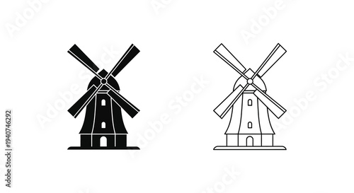 Two windmill illustrations one solid and one outlined showcasing a distinct silhouette