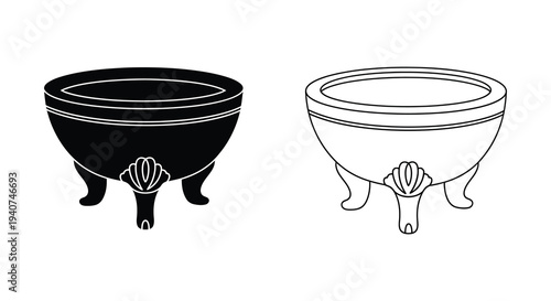 Two antique bowls one dark and one light presented as a silhouette