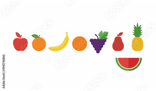 Mixed fruit icon set with apple banana orange grapes and pineapple vector illustration