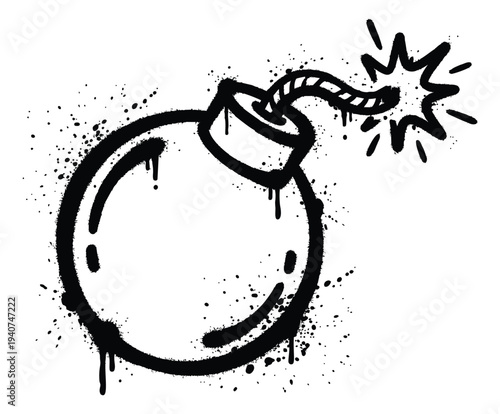 Graffiti illustration of bomb with burning fuse depicting explosive countdown for urban street art design