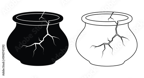 Broken pottery vessels in contrasting shades a striking black silhouette