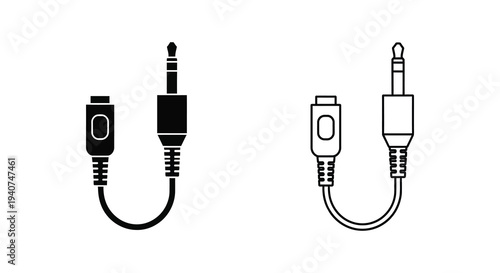 Black headphone jack connectors male and female isolated on white background silhouette