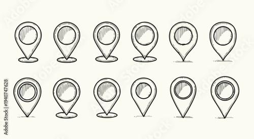 Hand drawn sketch style blank geolocation spot vectors outline