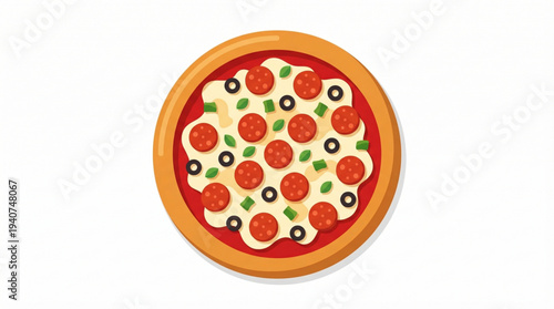 Delicious Pizza Slices Top View Colorful Flat Icon Illustration