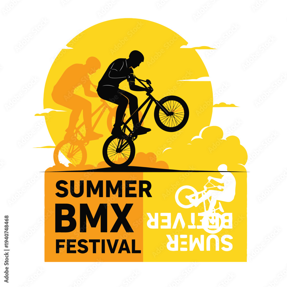 Fototapeta premium Dynamic Silhouette of Biker Performing BMX Stunt During Summer Festival Event
