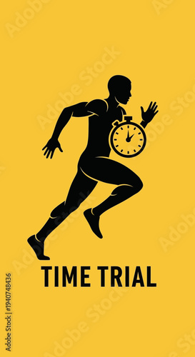 Dynamic Silhouette Of A Runner With Stopwatch Embodying Speed And Time Trial Concept
