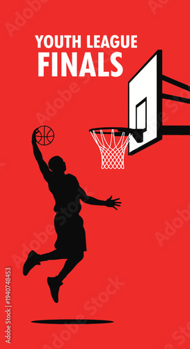 Dynamic Silhouette of Basketball Player Dunking Ball During Youth League Finals Competition