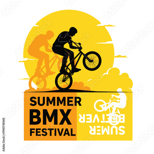 Dynamic Silhouette of Biker Performing BMX Stunt During Summer Festival Event