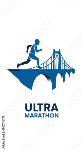 Dynamic Silhouette of Marathon Runner Crossing a Bridge Illustrating Endurance and Triumph