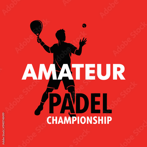 Dynamic Silhouette of Padel Player in Action, Championship Announcement and Sporting Concept