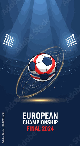 Dynamic Soccer Ball Illustration Over Stadium Design for European Championship Finale Event
