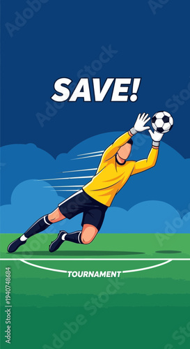 Dynamic Soccer Goalkeeper Diverts Ball In Intense Match, Capturing Moment of Triumph