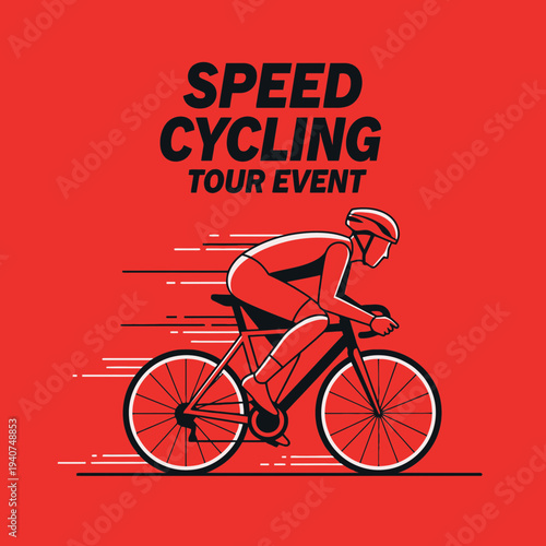 Dynamic Speed Cycling Tour Event Illustration Depicting Intense Athlete Activity On Vibrant Red