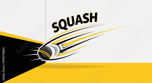 Dynamic Squash Ball Design with Abstract Lines on Graphic Yellow and White Background