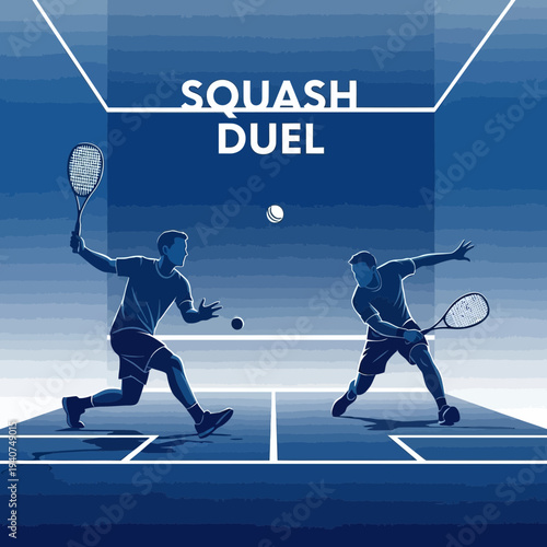 Dynamic Squash Match Illustration Capturing Athleticism And Competitive Spirit Within The Court's
