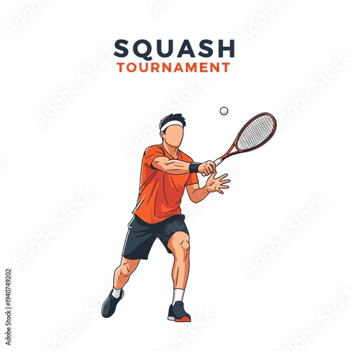 Dynamic Squash Player Executing a Powerful Forehand Shot During a Competitive Tournament