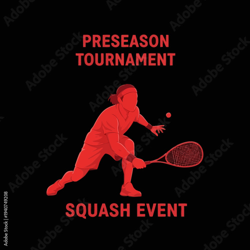 Dynamic Squash Player Engaged In Preseason Tournament, Bold Illustration With Black Background